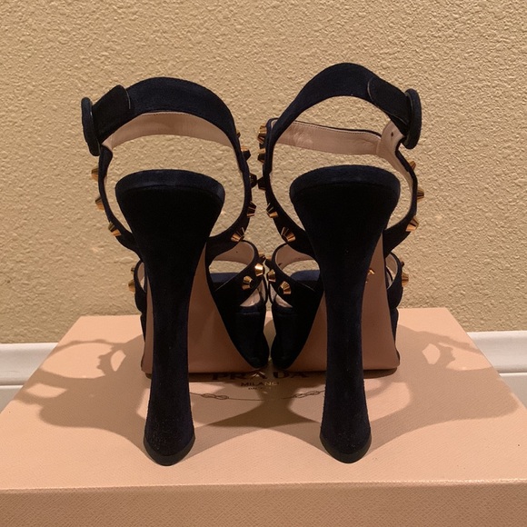 Prada Navy Blue Suede Heels - Picture 6 of 7